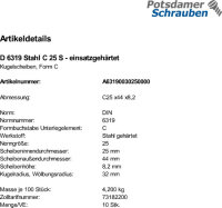 10 Kugelscheiben DIN 6319 Stahl C 25 einsatzgehärtet