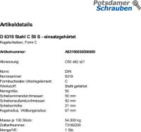 1 Kugelscheiben DIN 6319 Stahl C 50 einsatzgehärtet