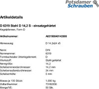 50 Kegelpfannen DIN 6319 Stahl D 14,2 einsatzgehärtet