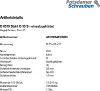 1 Kegelpfannen DIN 6319 Stahl D 35 einsatzgehärtet