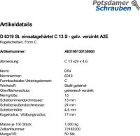 50 Kugelscheiben DIN 6319 St. einsatzgehärtet C 13 verzinkt A2E
