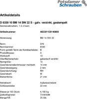 25 Sechskantmuttern DIN 6330 10 BM14 SW 22 verzinkt,...