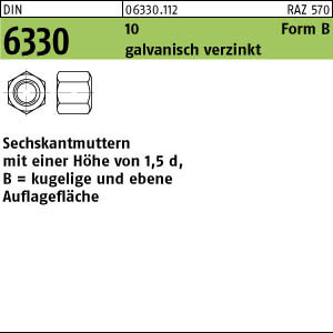25 Sechskantmuttern DIN 6330 10 BM18 SW 27 verzinkt, gestempelt Stahl