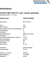 25 Sechskantmuttern DIN 6330 10 BM18 SW 27 verzinkt,...