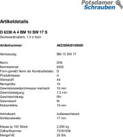 25 Sechskantmuttern DIN 6330 A4 BM10 SW 17 V4A Edelstahl