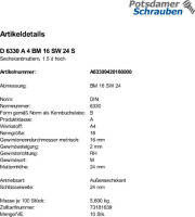 10 Sechskantmuttern DIN 6330 A4 BM16 SW 24 V4A Edelstahl