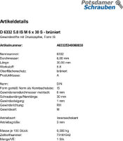 1 Gewindestifte DIN 6332 5.8 IS M6x30 brüniert...
