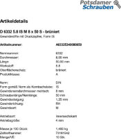 10 Gewindestifte DIN 6332 5.8 IS M8x50 brüniert...