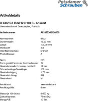 10 Gewindestifte DIN 6332 5.8 IS M12x100 brüniert...