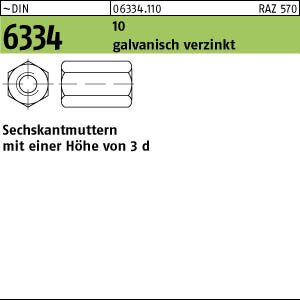 50 Sechskantmuttern DIN 6334 10 M10 SW 17 verzinkt Stahl