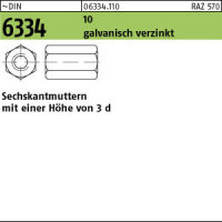 50 Sechskantmuttern DIN 6334 10 M12 SW 19 verzinkt Stahl