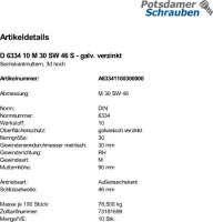10 Sechskantmuttern DIN 6334 10 M30 SW 46 verzinkt Stahl