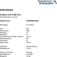 10 Sechskantmuttern DIN 6334 A4 M12 SW 19 V4A Edelstahl