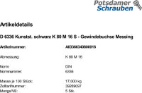 5 Sterngriffe DIN 6336 Kunststoff schwarz K 80 M16 Gewindebuchse Messing KU-MS