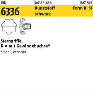 10 Sterngriffe DIN 6336 Kunststoff schwarz K 32 M6 Gewindebuchse Stahl KU-St