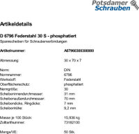 50 Spannscheiben DIN 6796 Federstahl 30 phosphatiert