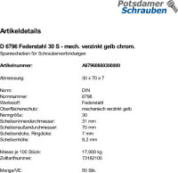 50 Spannscheiben DIN 6796 gelb verzinkt 30
