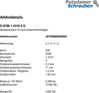 1000 Edelstahl Spannscheiben DIN 6796 1.4310 5