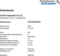 3000 Zahnscheiben DIN 6797 Federstahl Form A 5,3...