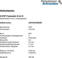 500 Zahnscheiben DIN 6797 Federstahl Form A 6,4...