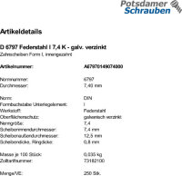 250 Zahnscheiben DIN 6797 verzinkt Form I 7,4...