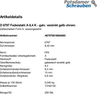 250 Zahnscheiben DIN 6797 gelb verzinkt Form A 8,4...
