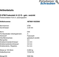 5000 Fächerscheiben DIN 6798 verzinkt Form A 2,5...