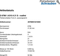 50 Edelstahl Fächerscheiben DIN 6798 1.431 Form A 21...