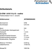 1000 Edelstahl Fächerscheiben DIN 6798 1.431 Form V...
