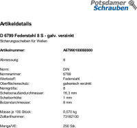 250 Sicherungsscheiben DIN 6799 verzinkt 8
