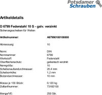 250 Sicherungsscheiben DIN 6799 verzinkt 10
