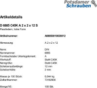100 Passfedern DIN 6885 C45K A 2x2x12 Stahl