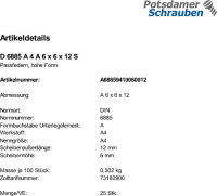 25 Passfedern DIN 6885 A4 A 6x6x12 V4A Edelstahl