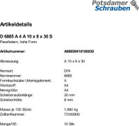 10 Passfedern DIN 6885 A4 A 10x8x30 V4A Edelstahl