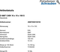 10 Nasenkeile DIN 6887 C45K 16x10x100 Stahl