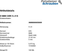 100 Scheibenfedern DIN 6888 C45K 5x9 Stahl