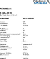 1000 Edelstahl V2A Flanschmuttern DIN 6923 A2 M8