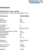 100 Sechskantmuttern DIN 6924 8 M8 verzinkt Stahl