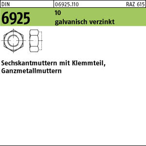 100 Sechskantmuttern DIN 6925 10 M8 verzinkt Stahl