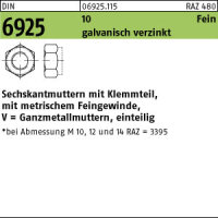 100 Sechskantmuttern DIN 6925 10 M10x1,25 verzinkt Stahl