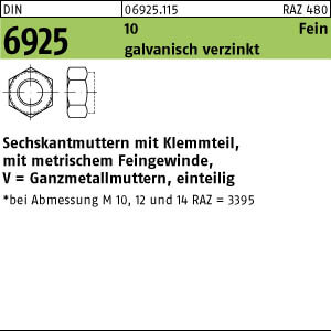 50 Sechskantmuttern DIN 6925 10 M16x1,5 verzinkt Stahl