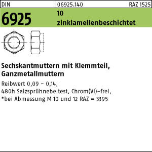 25 Sechskantmuttern DIN 6925 10 M24 zinklamellenbeschichtet flZn Stahl