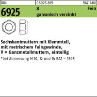 100 Sechskantmuttern DIN 6925 8 M10x1 verzinkt Stahl
