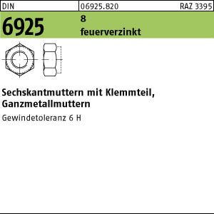100 Sechskantmuttern DIN 6925 8 M12 feuerverzinkt Gew.-toleranz 6H tZn Stahl