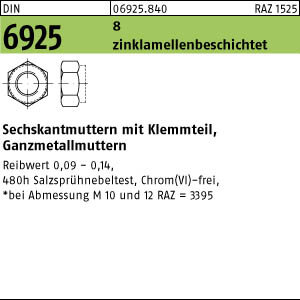 500 Sechskantmuttern DIN 6925 8 M8 zinklamellenbeschichtet flZn Stahl