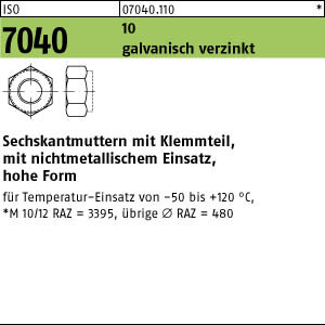 100 Sechskantmuttern ISO 7040 10 M10 verzinkt Stahl