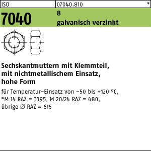 100 Sechskantmuttern ISO 7040 8 M10 verzinkt Stahl