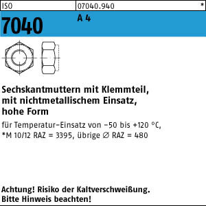 50 Sechskantmuttern ISO 7040 A4 M12 V4A Edelstahl