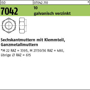10 Sechskantmuttern ISO 7042 10 M36 verzinkt Stahl