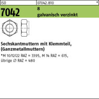 100 Sechskantmuttern ISO 7042 8 M4 verzinkt Stahl